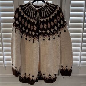 Cozy Cream and Brown Women's Cardigan